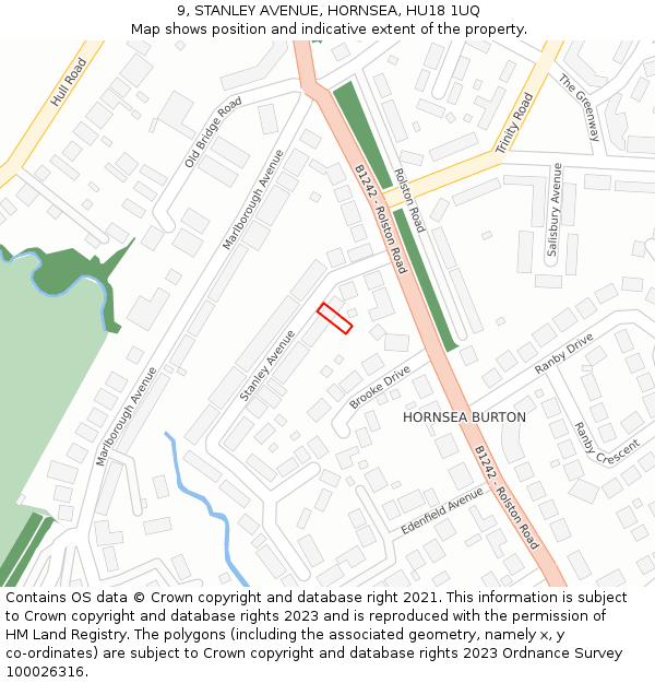 9, STANLEY AVENUE, HORNSEA, HU18 1UQ: Location map and indicative extent of plot