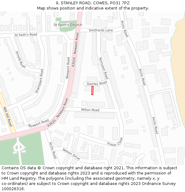 9, STANLEY ROAD, COWES, PO31 7PZ: Location map and indicative extent of plot