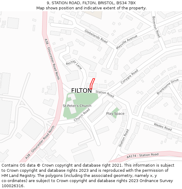 9, STATION ROAD, FILTON, BRISTOL, BS34 7BX: Location map and indicative extent of plot