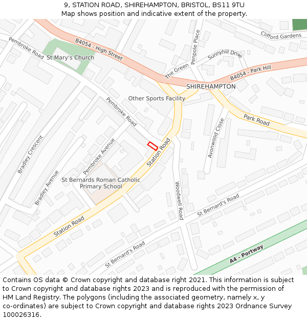 9, STATION ROAD, SHIREHAMPTON, BRISTOL, BS11 9TU: Location map and indicative extent of plot