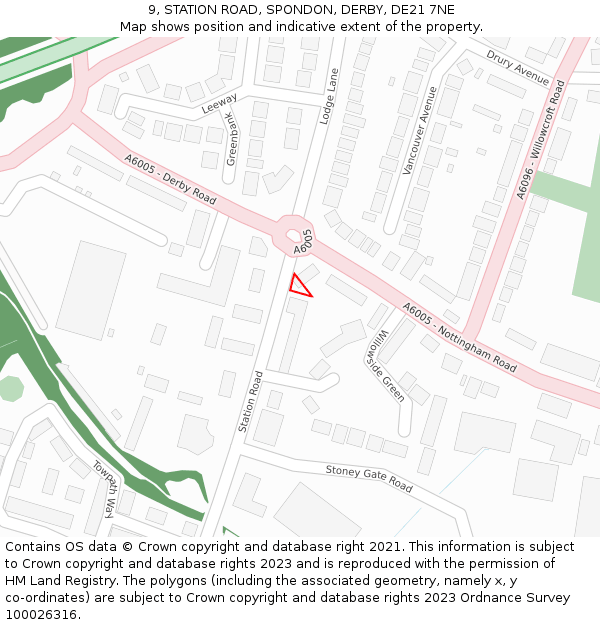 9, STATION ROAD, SPONDON, DERBY, DE21 7NE: Location map and indicative extent of plot