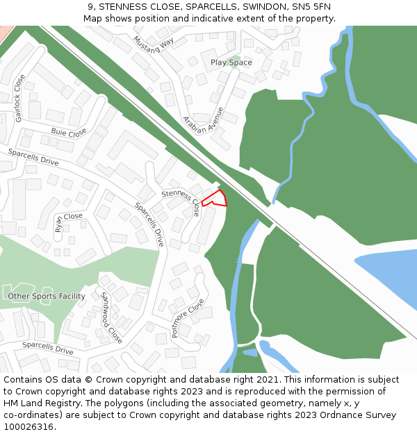 9, STENNESS CLOSE, SPARCELLS, SWINDON, SN5 5FN: Location map and indicative extent of plot
