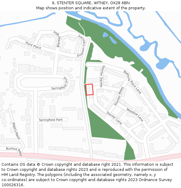 9, STENTER SQUARE, WITNEY, OX28 6BN: Location map and indicative extent of plot