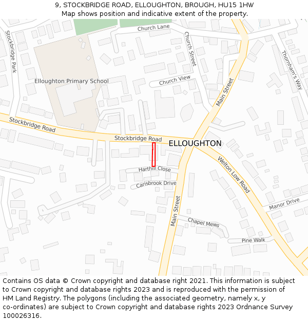 9, STOCKBRIDGE ROAD, ELLOUGHTON, BROUGH, HU15 1HW: Location map and indicative extent of plot