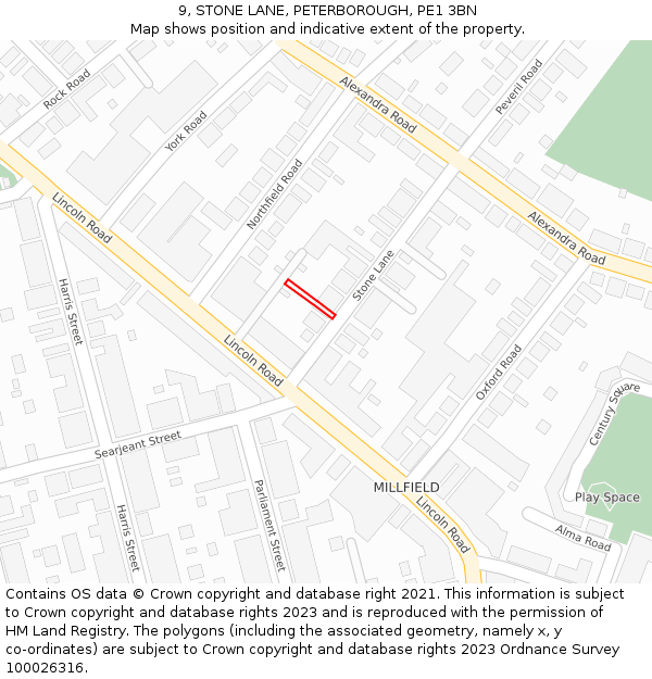 9, STONE LANE, PETERBOROUGH, PE1 3BN: Location map and indicative extent of plot