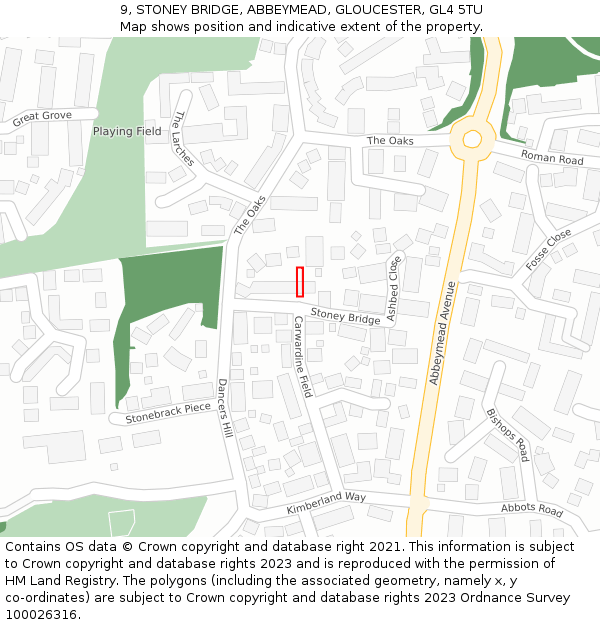 9, STONEY BRIDGE, ABBEYMEAD, GLOUCESTER, GL4 5TU: Location map and indicative extent of plot
