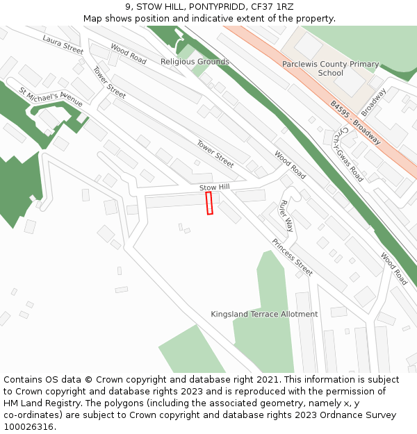9, STOW HILL, PONTYPRIDD, CF37 1RZ: Location map and indicative extent of plot