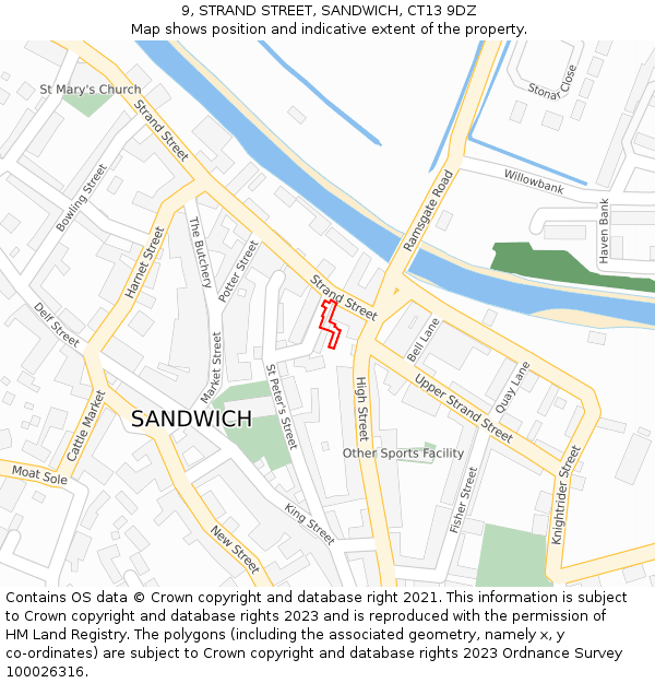 9, STRAND STREET, SANDWICH, CT13 9DZ: Location map and indicative extent of plot
