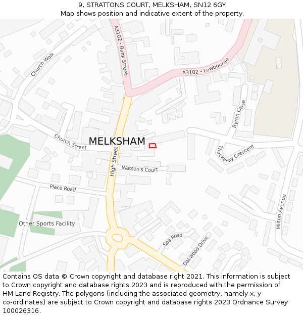 9, STRATTONS COURT, MELKSHAM, SN12 6GY: Location map and indicative extent of plot