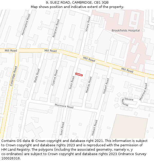 9, SUEZ ROAD, CAMBRIDGE, CB1 3QB: Location map and indicative extent of plot
