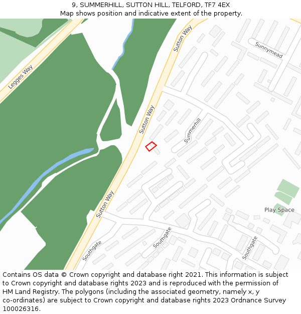 9, SUMMERHILL, SUTTON HILL, TELFORD, TF7 4EX: Location map and indicative extent of plot