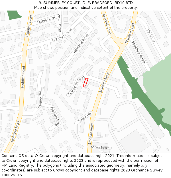 9, SUMMERLEY COURT, IDLE, BRADFORD, BD10 8TD: Location map and indicative extent of plot
