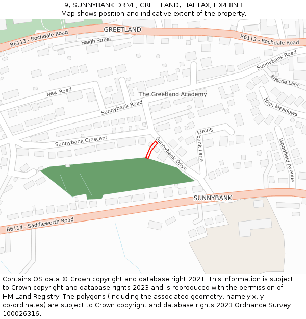 9, SUNNYBANK DRIVE, GREETLAND, HALIFAX, HX4 8NB: Location map and indicative extent of plot