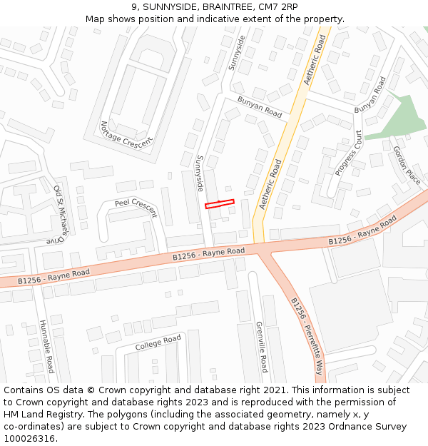9, SUNNYSIDE, BRAINTREE, CM7 2RP: Location map and indicative extent of plot