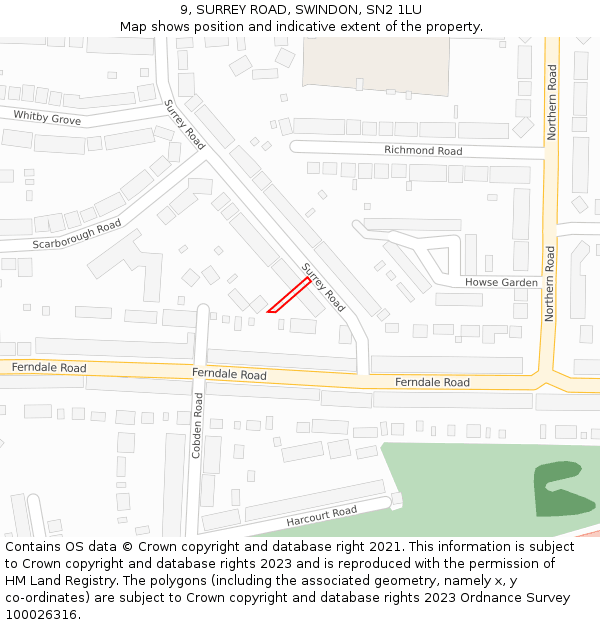 9, SURREY ROAD, SWINDON, SN2 1LU: Location map and indicative extent of plot