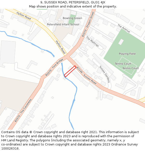9, SUSSEX ROAD, PETERSFIELD, GU31 4JX: Location map and indicative extent of plot
