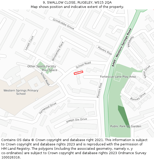 9, SWALLOW CLOSE, RUGELEY, WS15 2QA: Location map and indicative extent of plot