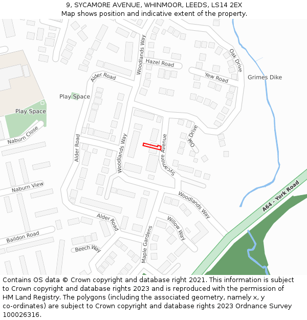 9, SYCAMORE AVENUE, WHINMOOR, LEEDS, LS14 2EX: Location map and indicative extent of plot