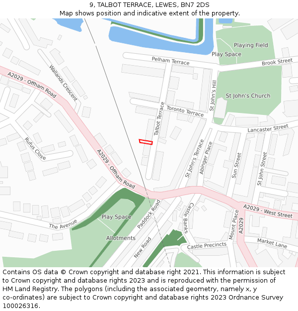 9, TALBOT TERRACE, LEWES, BN7 2DS: Location map and indicative extent of plot