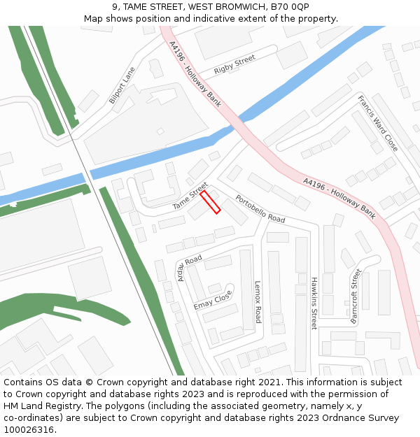 9, TAME STREET, WEST BROMWICH, B70 0QP: Location map and indicative extent of plot