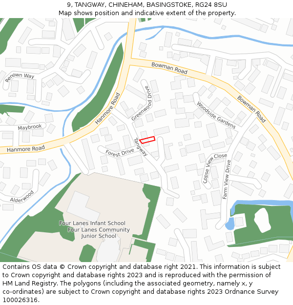 9, TANGWAY, CHINEHAM, BASINGSTOKE, RG24 8SU: Location map and indicative extent of plot