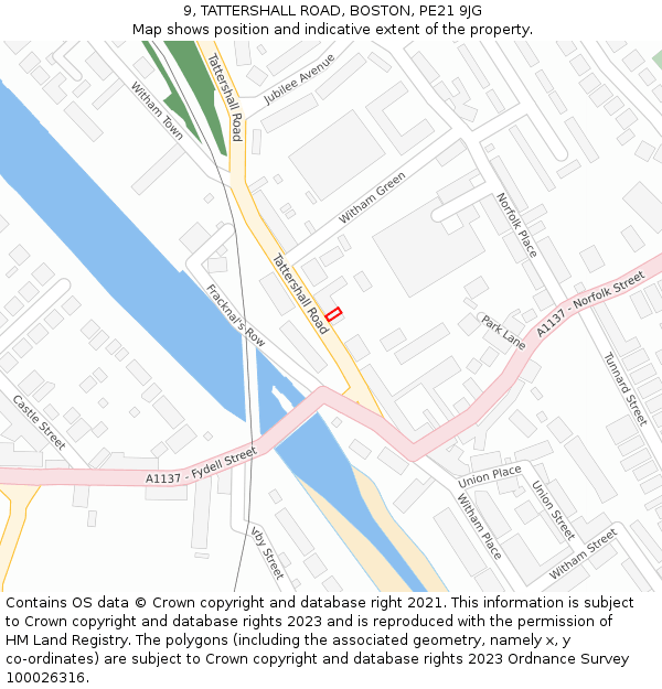 9, TATTERSHALL ROAD, BOSTON, PE21 9JG: Location map and indicative extent of plot
