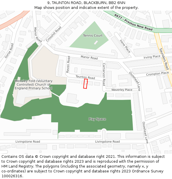 9, TAUNTON ROAD, BLACKBURN, BB2 6NN: Location map and indicative extent of plot