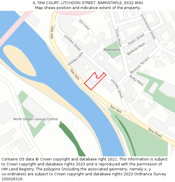 9, TAW COURT, LITCHDON STREET, BARNSTAPLE, EX32 8NN: Location map and indicative extent of plot