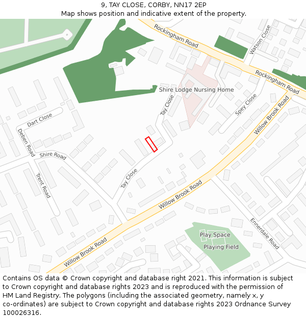9, TAY CLOSE, CORBY, NN17 2EP: Location map and indicative extent of plot