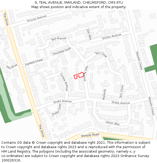 9, TEAL AVENUE, MAYLAND, CHELMSFORD, CM3 6TU: Location map and indicative extent of plot