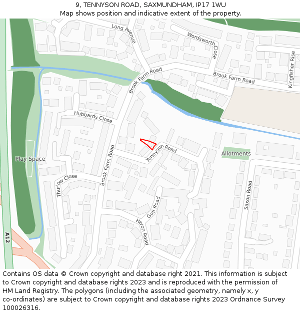 9, TENNYSON ROAD, SAXMUNDHAM, IP17 1WU: Location map and indicative extent of plot