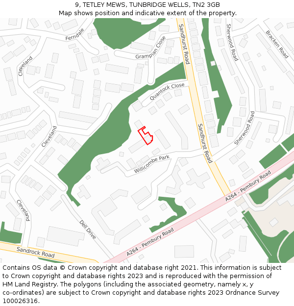 9, TETLEY MEWS, TUNBRIDGE WELLS, TN2 3GB: Location map and indicative extent of plot