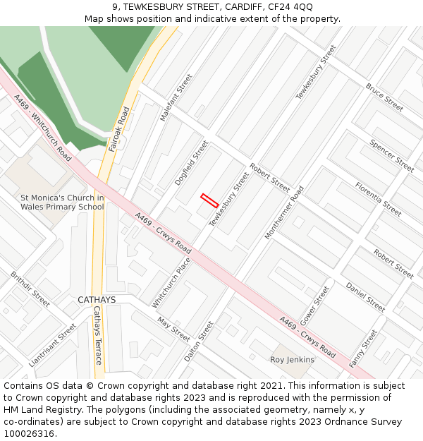 9, TEWKESBURY STREET, CARDIFF, CF24 4QQ: Location map and indicative extent of plot