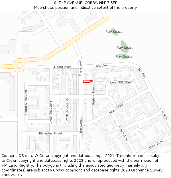 9, THE AVENUE, CORBY, NN17 5EP: Location map and indicative extent of plot