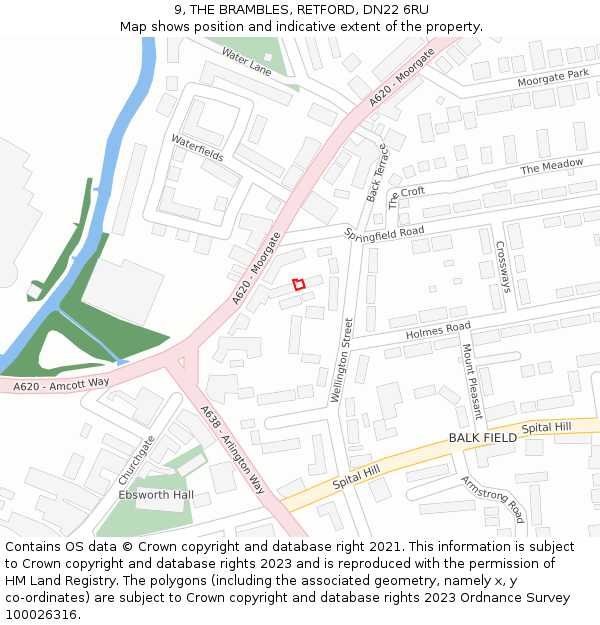 9, THE BRAMBLES, RETFORD, DN22 6RU: Location map and indicative extent of plot