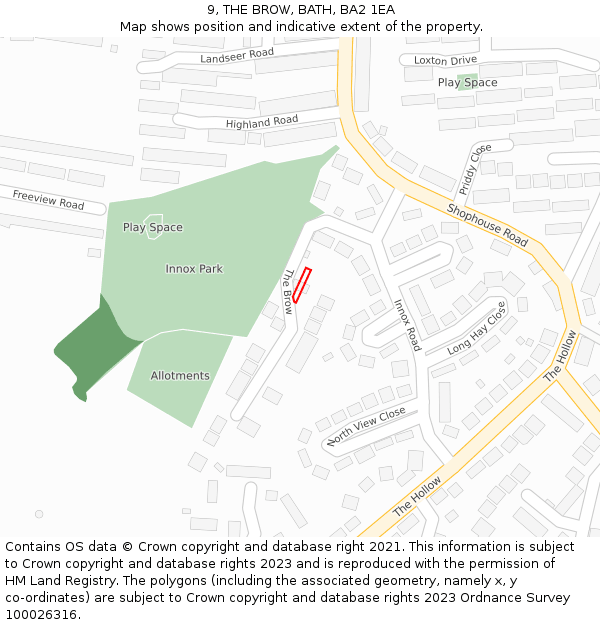 9, THE BROW, BATH, BA2 1EA: Location map and indicative extent of plot