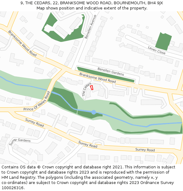 9, THE CEDARS, 22, BRANKSOME WOOD ROAD, BOURNEMOUTH, BH4 9JX: Location map and indicative extent of plot