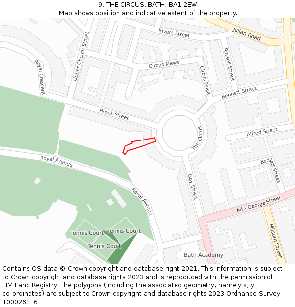 9, THE CIRCUS, BATH, BA1 2EW: Location map and indicative extent of plot