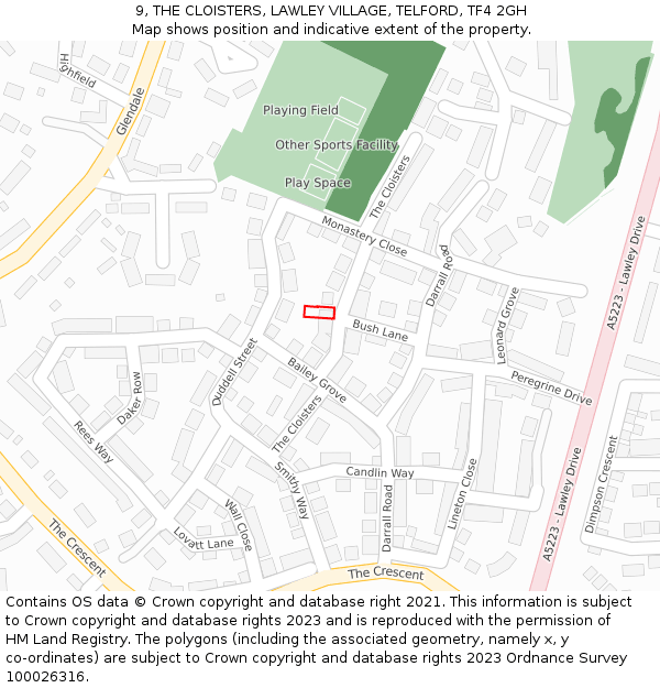9, THE CLOISTERS, LAWLEY VILLAGE, TELFORD, TF4 2GH: Location map and indicative extent of plot