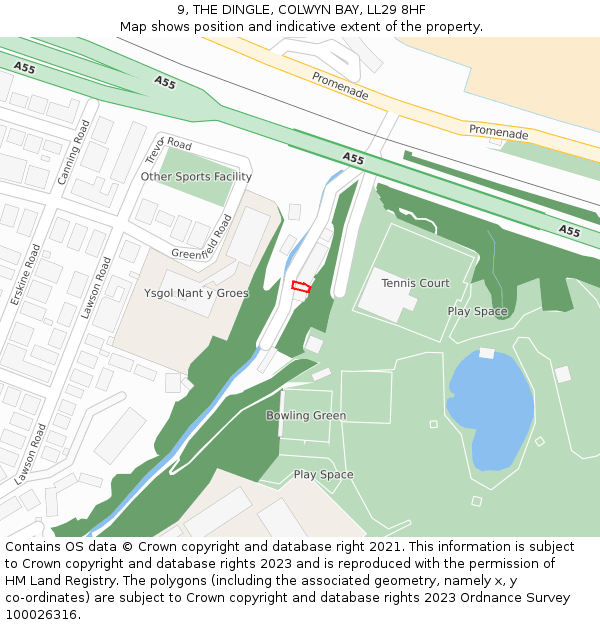 9, THE DINGLE, COLWYN BAY, LL29 8HF: Location map and indicative extent of plot