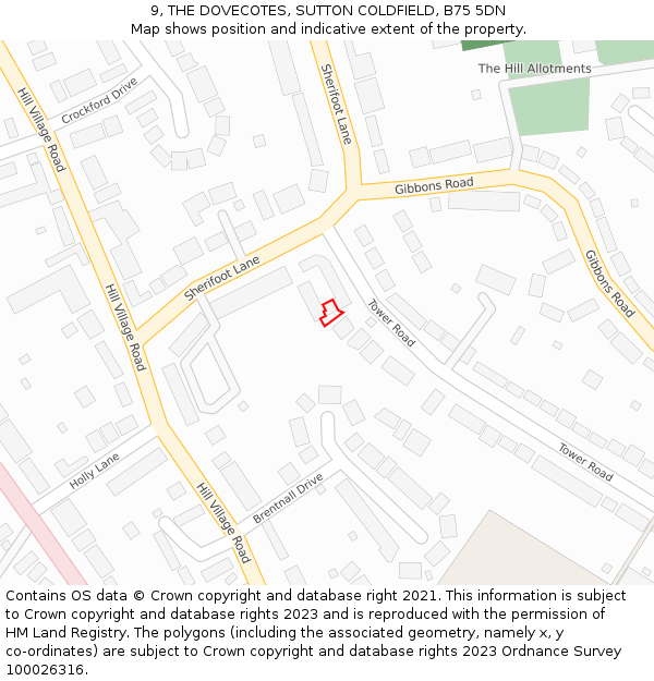 9, THE DOVECOTES, SUTTON COLDFIELD, B75 5DN: Location map and indicative extent of plot