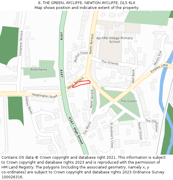 9, THE GREEN, AYCLIFFE, NEWTON AYCLIFFE, DL5 6LX: Location map and indicative extent of plot