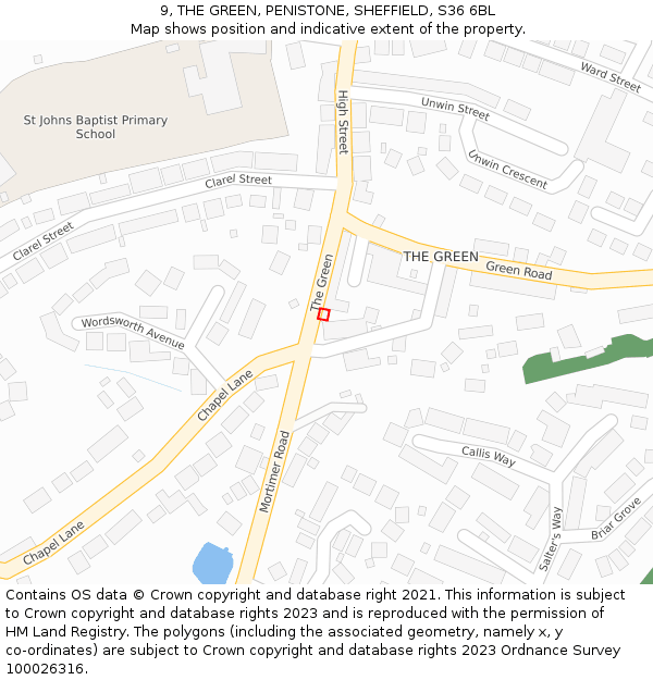 9, THE GREEN, PENISTONE, SHEFFIELD, S36 6BL: Location map and indicative extent of plot