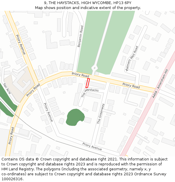 9, THE HAYSTACKS, HIGH WYCOMBE, HP13 6PY: Location map and indicative extent of plot
