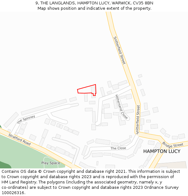 9, THE LANGLANDS, HAMPTON LUCY, WARWICK, CV35 8BN: Location map and indicative extent of plot