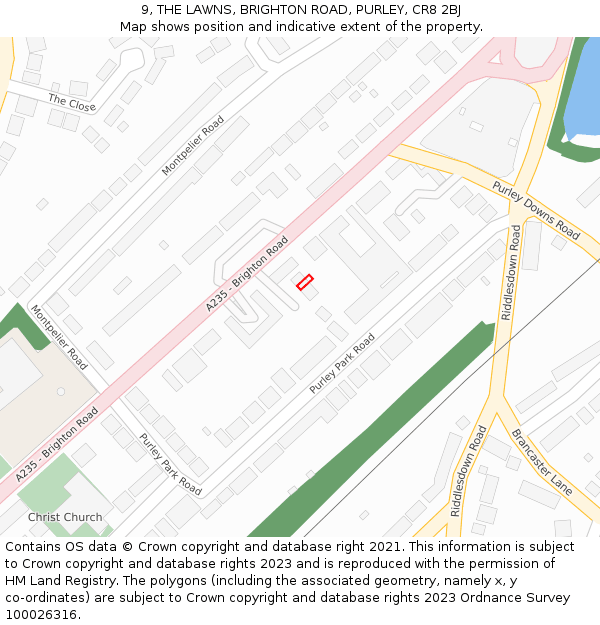 9, THE LAWNS, BRIGHTON ROAD, PURLEY, CR8 2BJ: Location map and indicative extent of plot