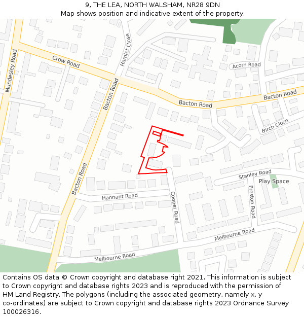 9, THE LEA, NORTH WALSHAM, NR28 9DN: Location map and indicative extent of plot