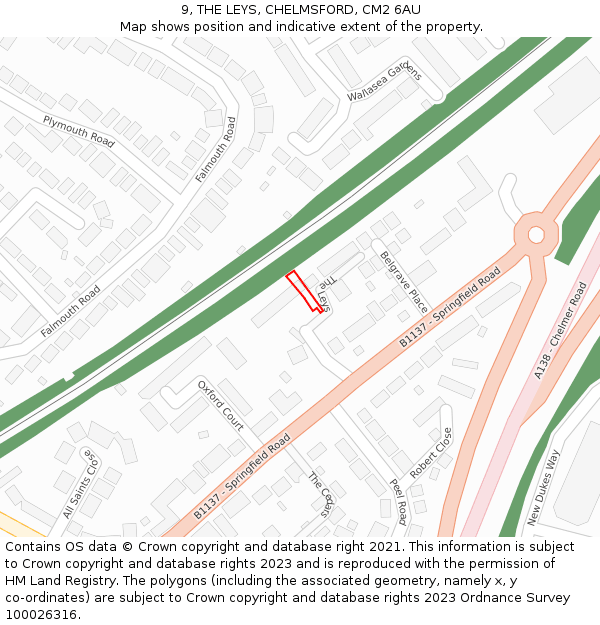 9, THE LEYS, CHELMSFORD, CM2 6AU: Location map and indicative extent of plot