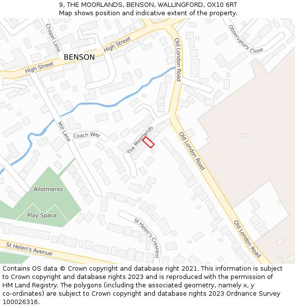 9, THE MOORLANDS, BENSON, WALLINGFORD, OX10 6RT: Location map and indicative extent of plot