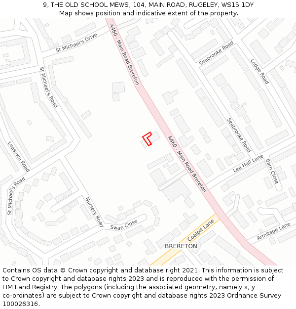 9, THE OLD SCHOOL MEWS, 104, MAIN ROAD, RUGELEY, WS15 1DY: Location map and indicative extent of plot
